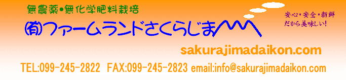 _Ew엿͔|@t@[h炶܁@sakurajimadaikon.com TEL:099-245-2822 FAX:099-245-2823 email:info@sakurajimadaikon.com